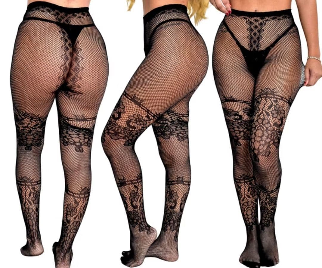 Meia calça arrastão feminina com desenho estampado.